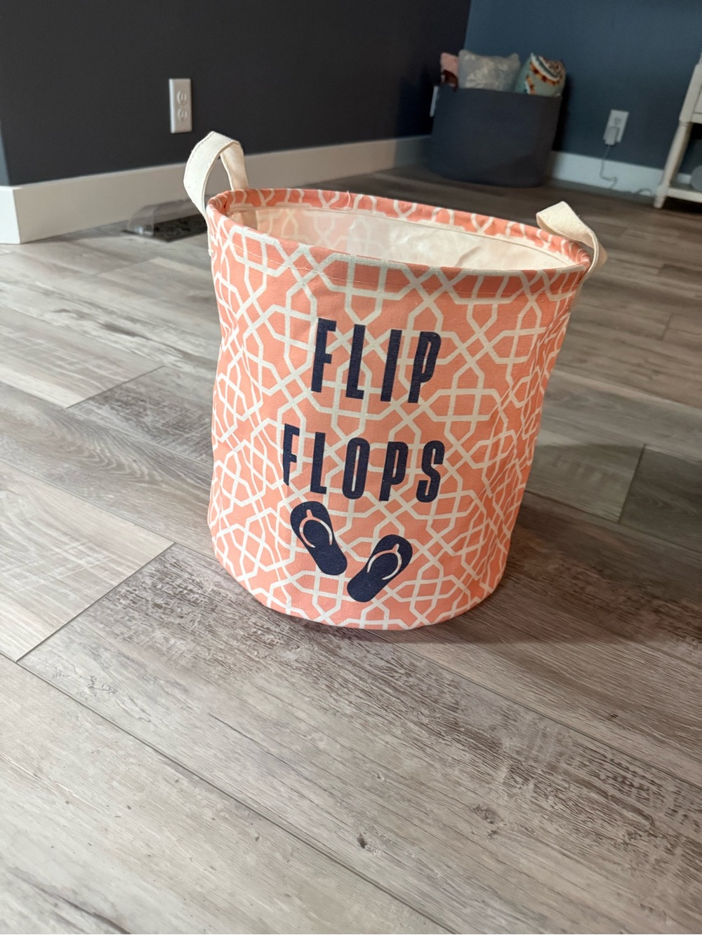 Canvas "Flip Flops" Storage Bin - Coral Pattern